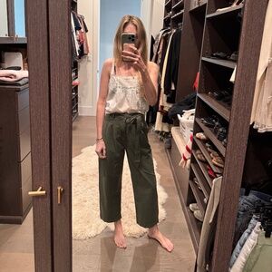 The Great. The Statesman Green Cotton Twill High-Rise Pleated Trouser Size 28